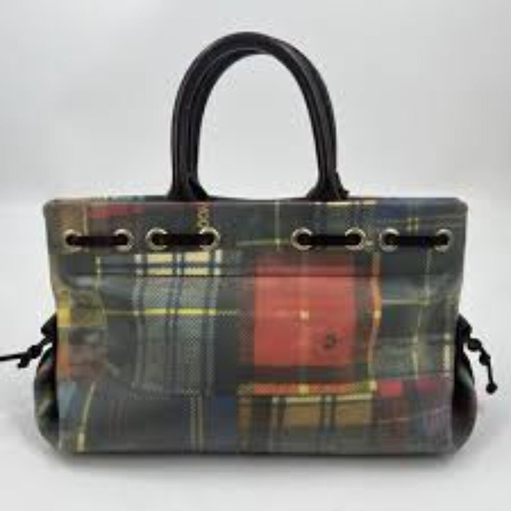 Vintage Dooney & Bourke Madras Ladybug Picnic Patchwork Plaid Handbag - Picture 1 of 15